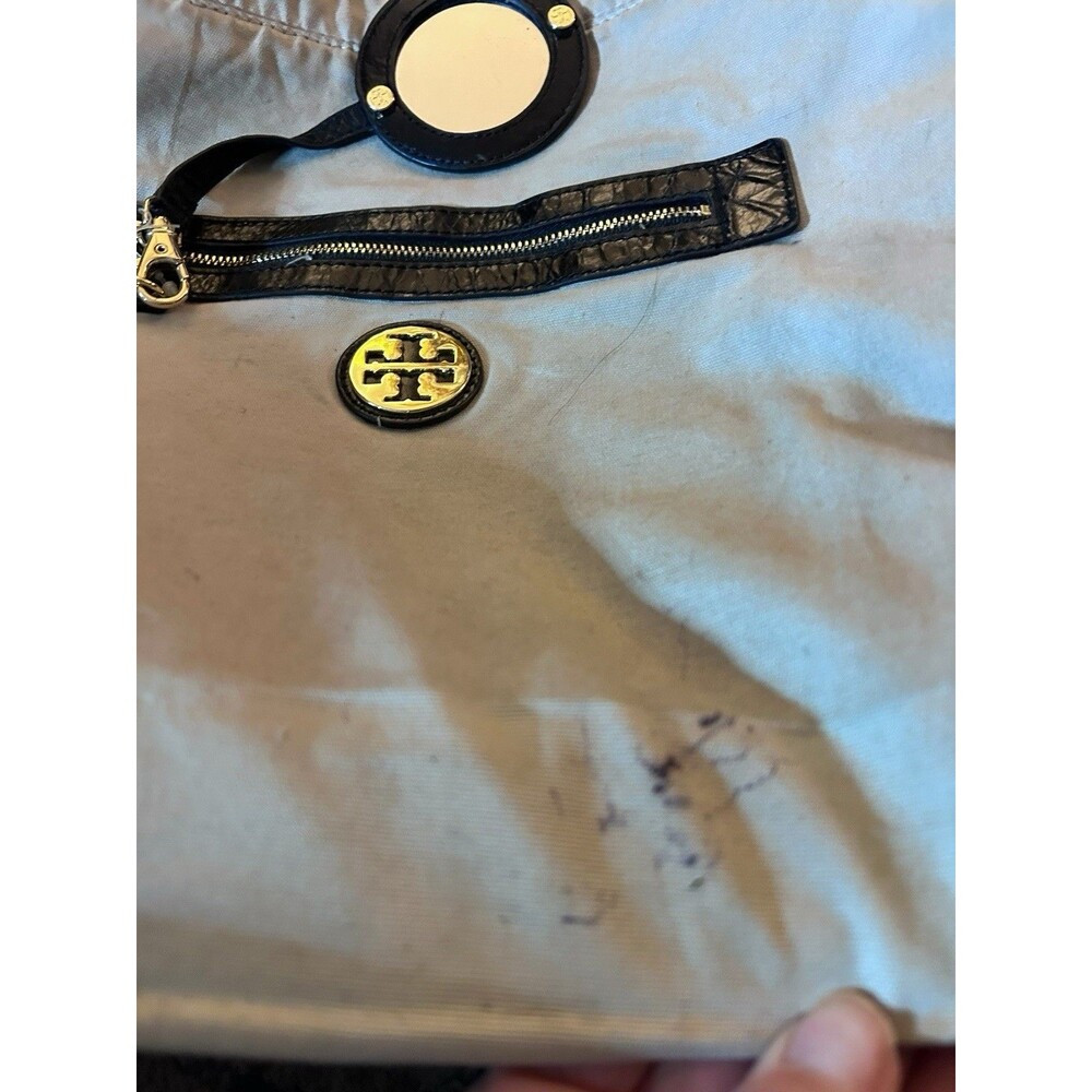 Tory Burch Black Glazed Distressed Leather Shoulder Tote Hobo Bag Gold Trim - Picture 13 of 14